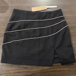 DO+BE Black Mini Skirt with Rhinestone Stripes
